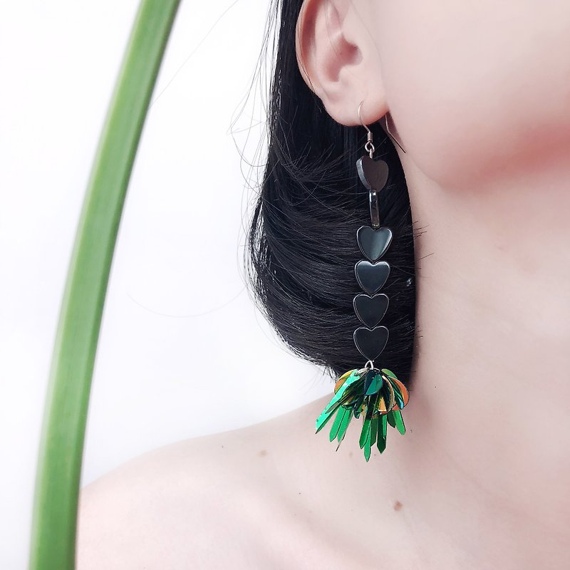 Plant Green Natural Stone Retro Christmas Sterling Silver Earring Ear Clip - Earrings & Clip-ons - Stone Black