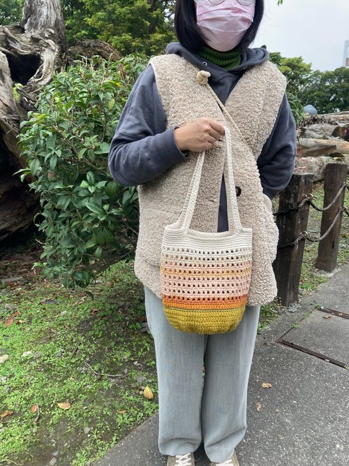 手編みコットン製丸底ショルダーバッグ - ショップ dongzakka