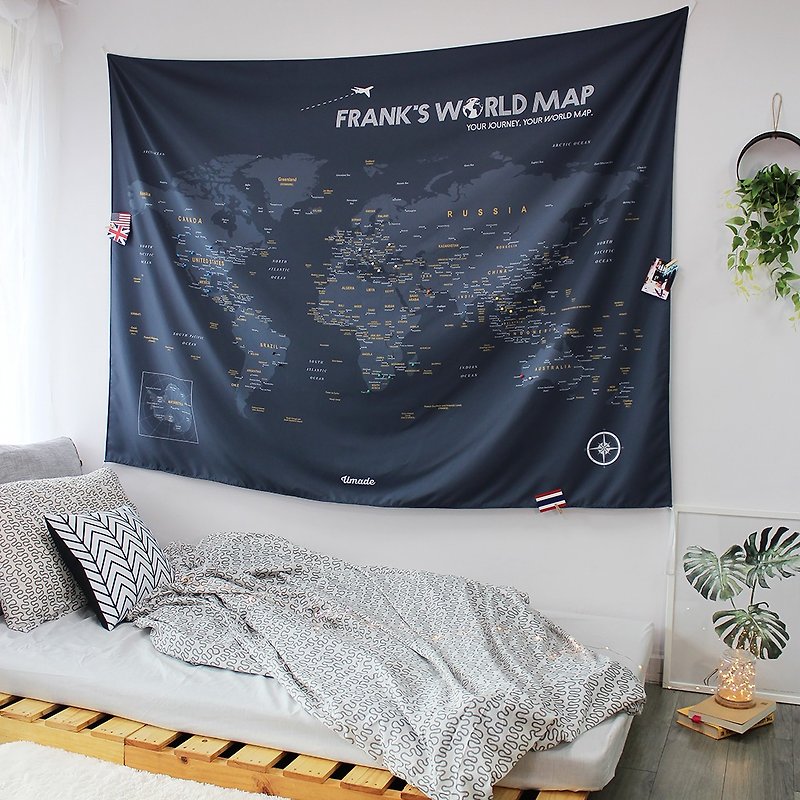 Personalized World Map, Pin Map Travel Map-Bluish Gray-Wall Decor (Fabric) - Maps - Polyester Gray
