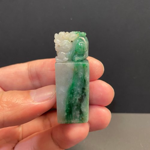元元圓滾滾 水晶手鍊 瀚玉珠寶 天然翡翠 貔貅綠印章 天然緬甸玉印章 長方印 玉璽