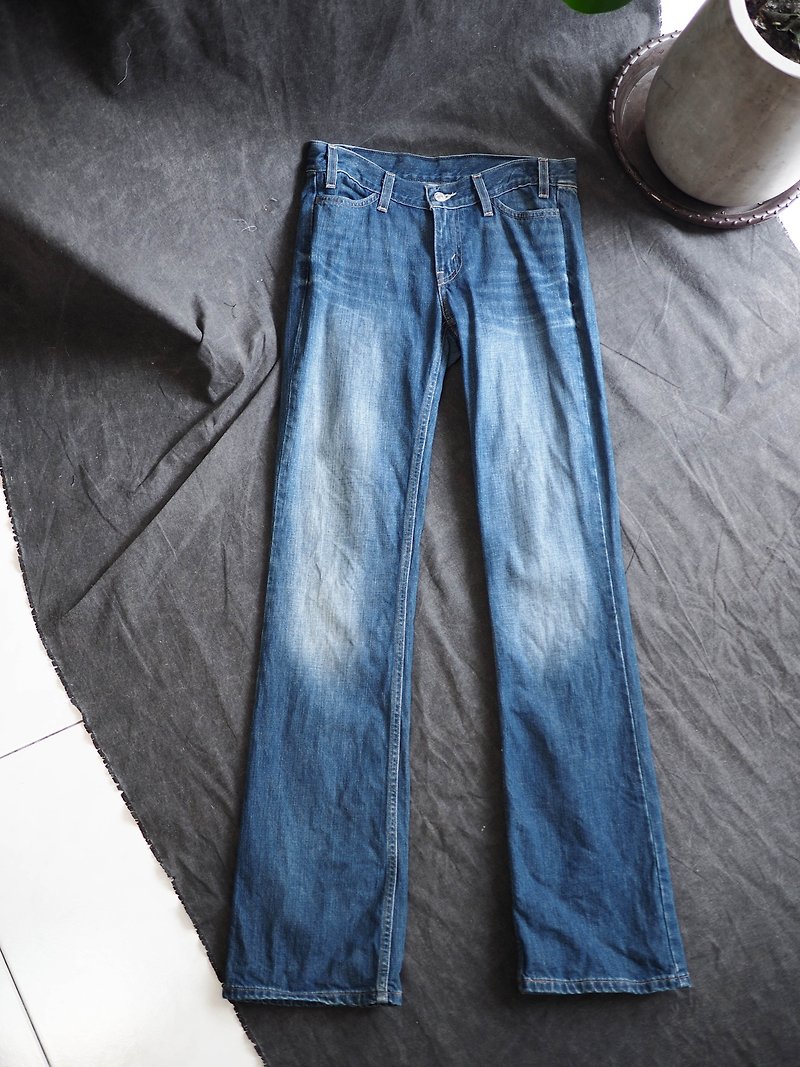 River water mountain-levis / W26 sea blue tannin natural scratching color youth and cotton denim trousers - กางเกงขายาว - ผ้าฝ้าย/ผ้าลินิน สีน้ำเงิน