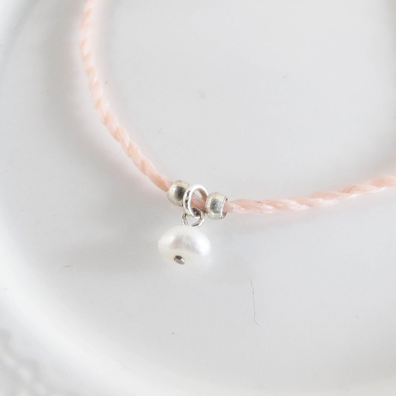 ▹ 囡 囡 囡 Aberdeen 手 [handmade silver] silver bead × natural stone wax small natural pearl bracelet handmade silver orange series orang - Bracelets - Gemstone White
