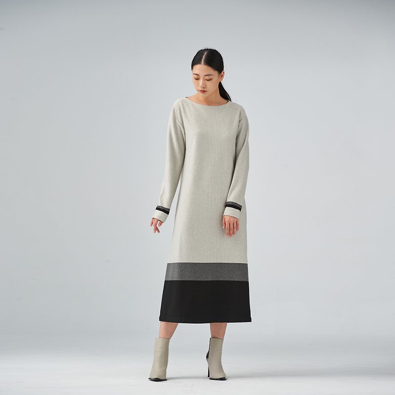 Grey gradient colors midi dress - ชุดเดรส - วัสดุอื่นๆ สีเทา