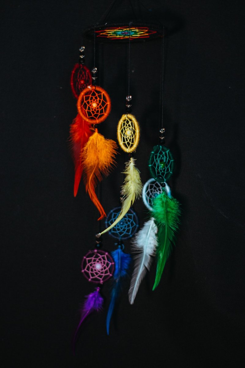 純手工捕夢網 Handmade Dreamcatcher－【迷你彩虹吊燈】 - 擺飾/家飾品 - 其他材質 多色