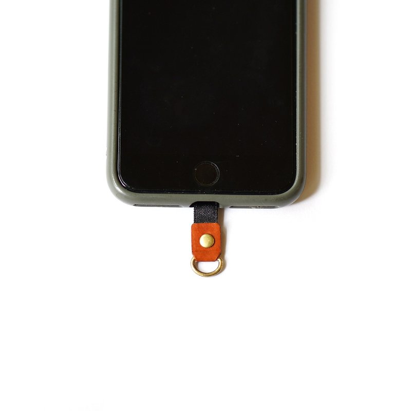 Easy-to-use D-ring set_Mobile phone rope single hook and double hook accessories set - เชือก/สายคล้อง - หนังแท้ สีส้ม