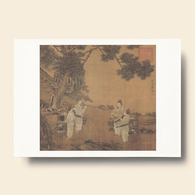 Print Card: A Painting of Tea Fighting, Tang Yin, Ming Dynasty - โปสเตอร์ - กระดาษ สีกากี