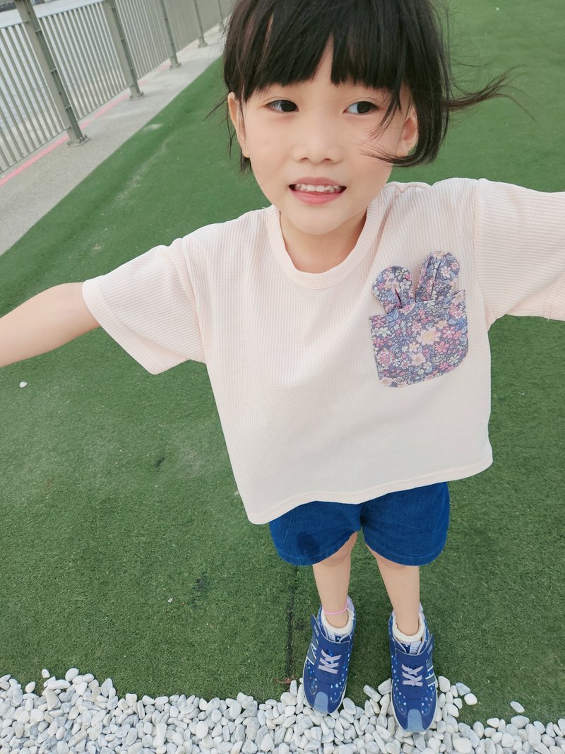 臺灣原廠品牌Rakki more 碎花兔子口袋 女童短袖上衣-粉色 - 男/女童裝 - 其他材質 