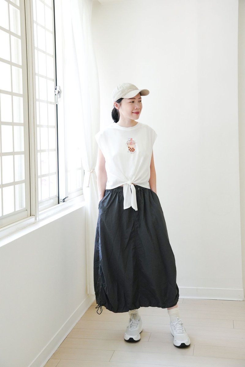 リボン結びベスト - お餅うさぎとタピオカミルクティー (フレッシュホワイト) - ベスト - コットン・麻 ホワイト