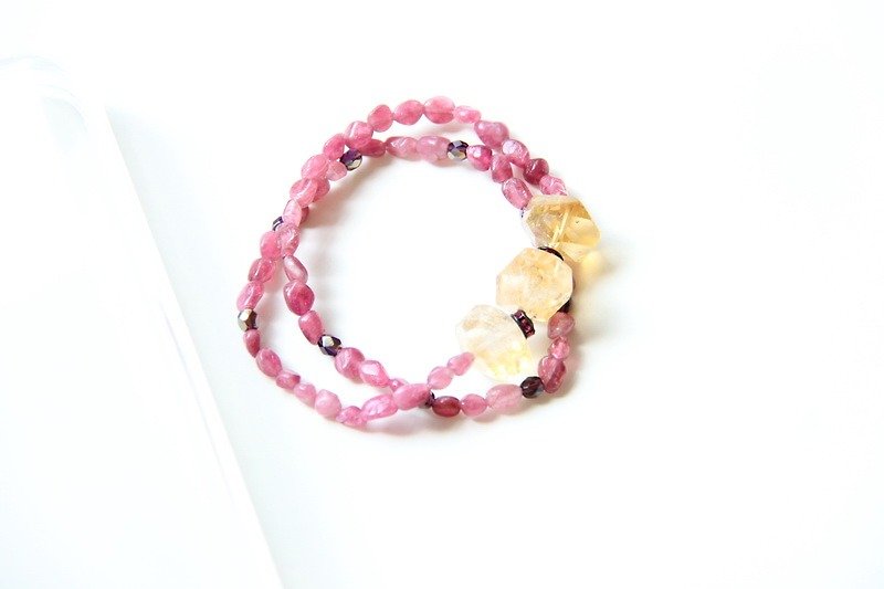 Red tourmaline bracelet gravel bicyclic - Bracelets - Gemstone Purple