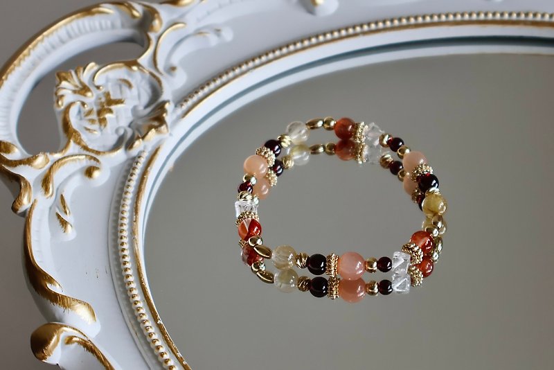 Baroque Red Gum Flower Stone White Crystal Orange Moonlight│Mined Crystal Bracelet - Bracelets - Crystal Orange