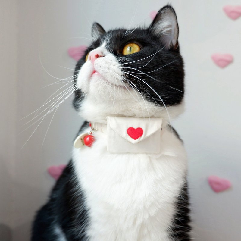 Love letter cat collar and pouch (detachable) for AirTag, Cat tracker holder - 貓狗頸圈/牽繩 - 棉．麻 白色