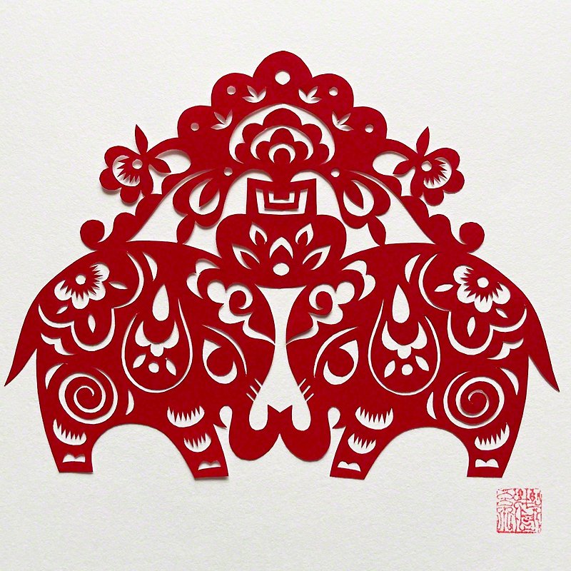 Made-to-order Kirigami Elephant Bansho Update - Posters - Paper Red