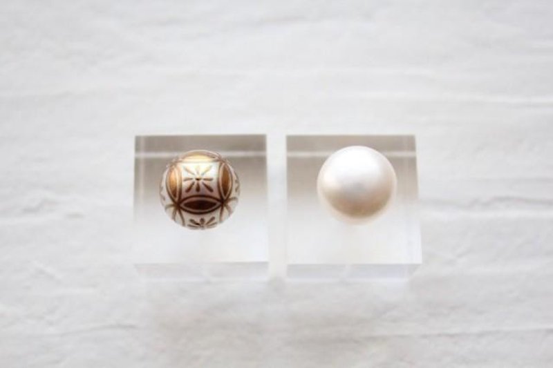 MAKIE Pearl Earrings / Japanese Pattern_Flower Lattice_Single - Earrings & Clip-ons - Pearl 