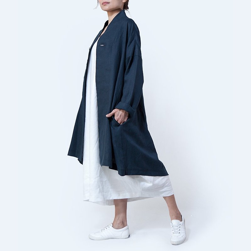 Dust coat - color: Dark blue, linen - Women's Casual & Functional Jackets - Cotton & Hemp Multicolor