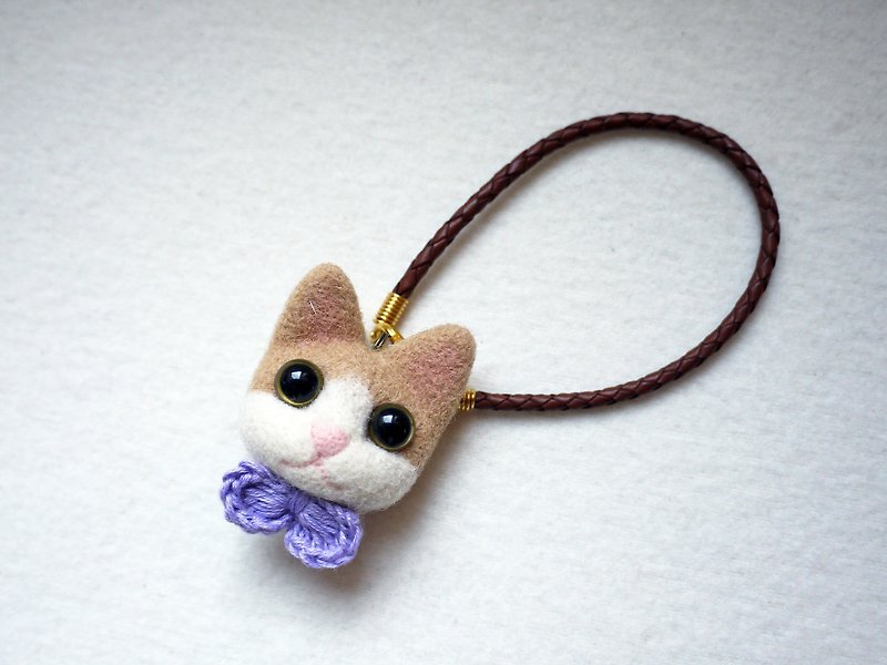 [毛毛]羊毛フェルトの猫の装飾品/ネックレス（シンプルな弓） - チャーム - ウール ブラウン