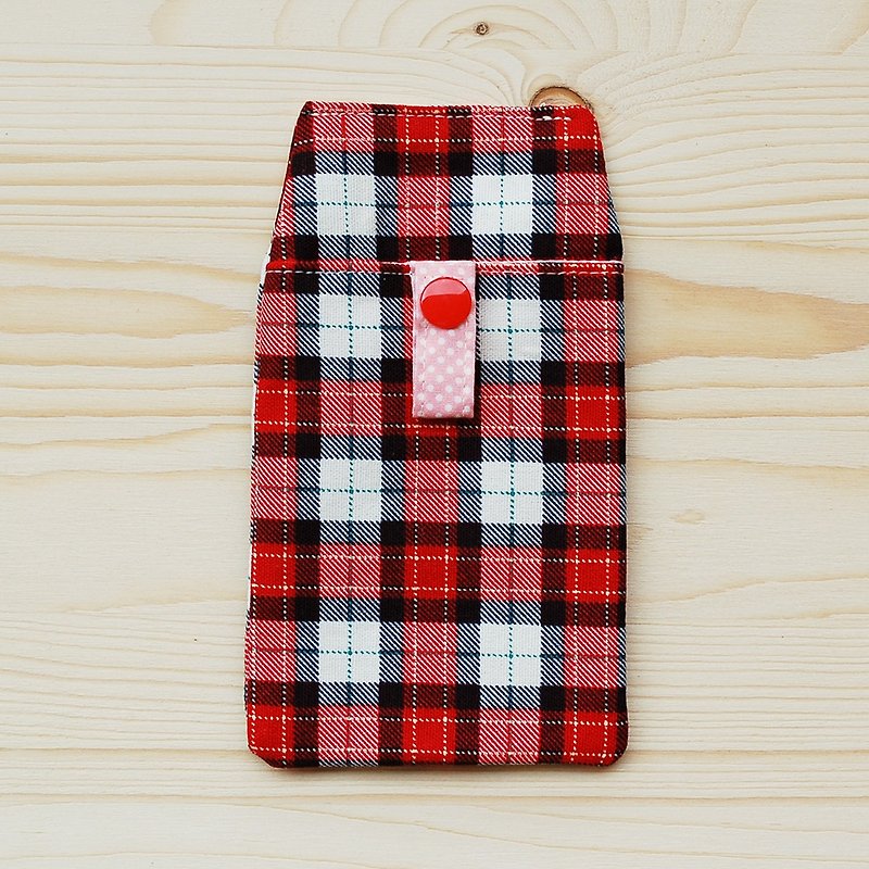 Scottish plaid pocket pencil case _ red / attached document bag / left 1 - กล่องดินสอ/ถุงดินสอ - ผ้าฝ้าย/ผ้าลินิน สีแดง