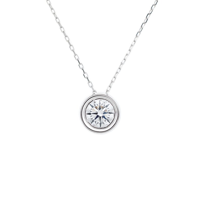 Simple single diamond guardian diamond pendant (large) - สร้อยคอ - เครื่องเพชรพลอย ขาว