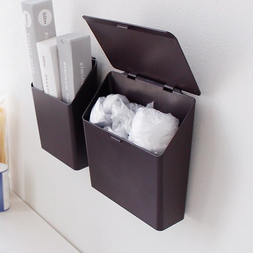日本OKA 日本OKA PLYS base無痕貼壁掛式掀蓋塑膠袋收納盒-2色可選