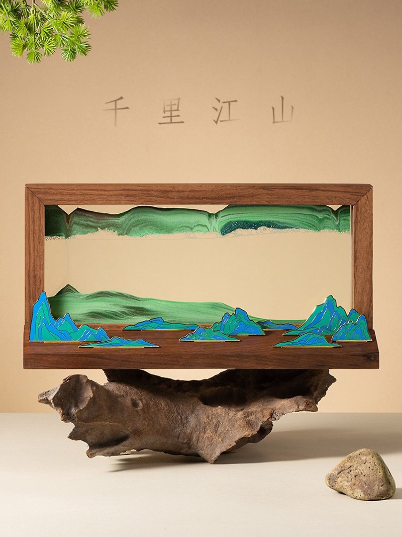 Thousands of miles of rivers and mountains quicksand painting Chinese ancient rhyme gift box indoor decoration business gift - ของวางตกแต่ง - ไม้ 