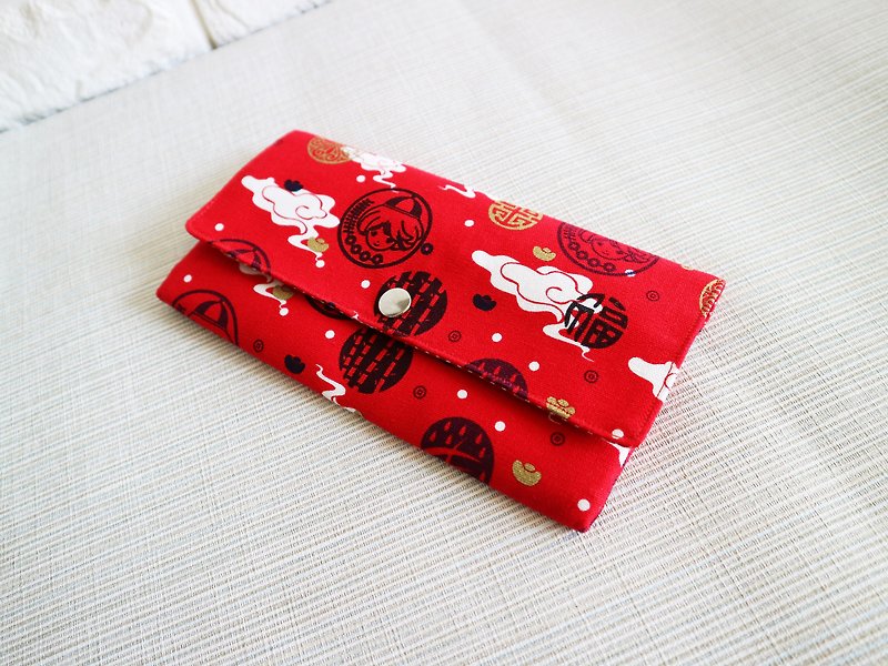Zip red bag passbook cash storage bag ~ blessed girl - Chinese New Year - Cotton & Hemp Red