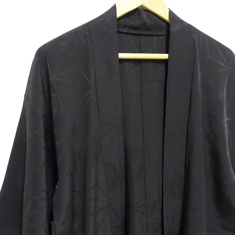 │Slowly│Japanese antique-light kimono long coat J9│ 古 着 .vintage.Made in Japan - Men's Coats & Jackets - Polyester Black