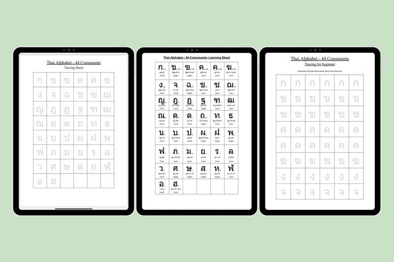 Printable Thai Alphabet Consonants Learning Sheet & Tracing Sheet for beginners - 其他數位商品 - 其他材質 