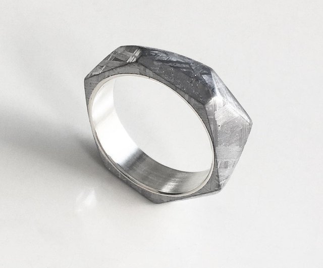 ASPECT Meteorite Band - Faceted Angular Cut Meteorite Sterling