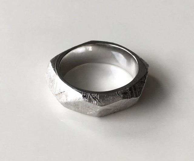 ASPECT Meteorite Band - Faceted Angular Cut Meteorite Sterling