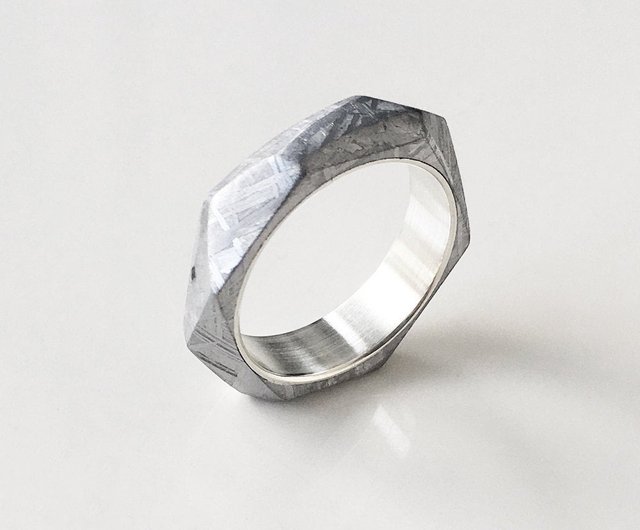 ASPECT Meteorite Band - Faceted Angular Cut Meteorite Sterling