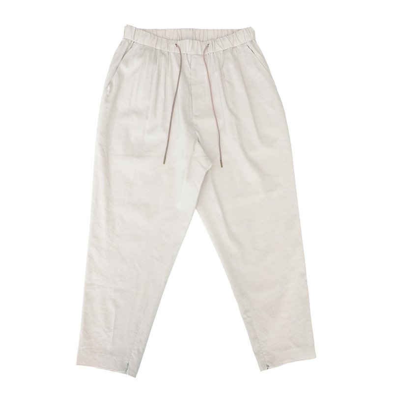 Nine points elastic waistband pants - กางเกงขายาว - ผ้าฝ้าย/ผ้าลินิน สีนำ้ตาล