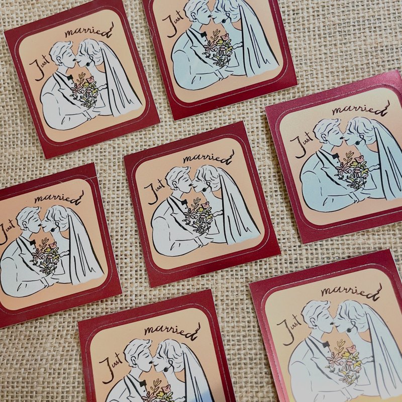 【鏡面絲光 圓角貼紙 】- 歐美風格插畫 銀色 婚禮貼紙 可客製 - 貼紙 - 紙 銀色