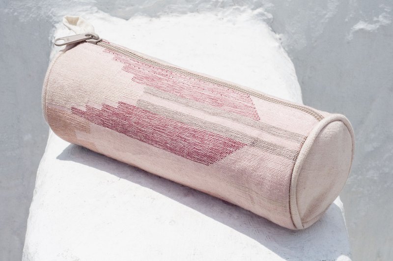 Daka woven cosmetic bag national wind bag pen tableware bag handmade canvas bag pen box - pink stripes - Pencil Cases - Cotton & Hemp Pink