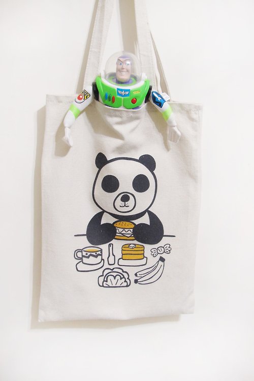 Panda雜貨鋪 panda雜貨舖-熊貓吃漢堡帆布包 環保購物袋