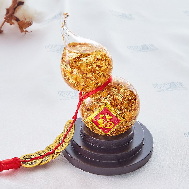Golden Gourd Ornaments -  (Consecration included) Bring Wealth / Prosperous - Items for Display - Glass Gold