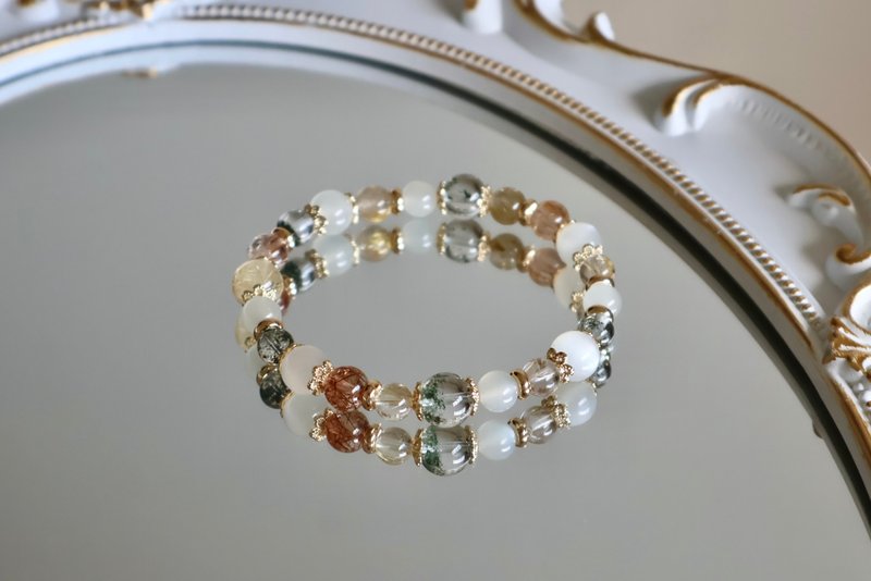 Blonde Crystal Green Ghost Bronze Hair Crystal Moonstone │ Mining Crystal Bracelet Lucky Bracelet - สร้อยข้อมือ - คริสตัล สีส้ม