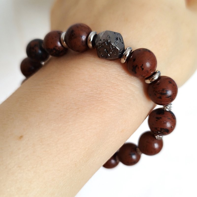 Jewelry bracelet with semi-precious stone obsidian and Lava Amulet - 手鍊/手環 - 半寶石 多色