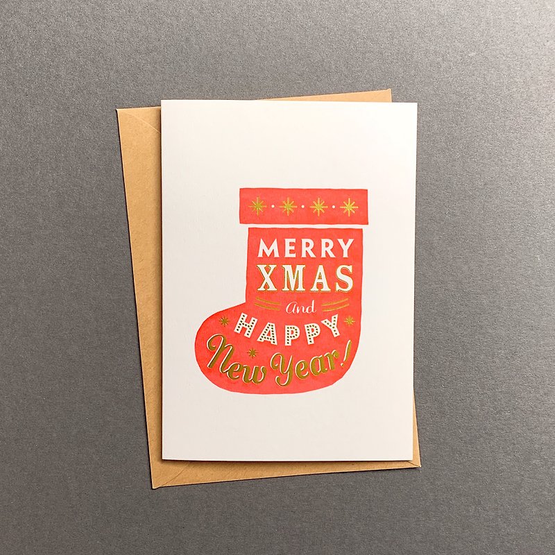 Letterpress Christmas Card Christmas Stocking - การ์ด/โปสการ์ด - กระดาษ สีแดง