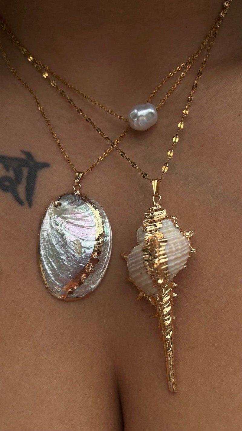Gold Plated Shell Necklace: Abalone, Conch, or Pearl - Beach Jewelry - 項鍊 - 珍珠 