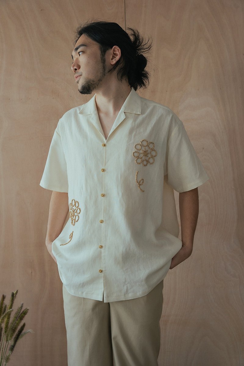 RIO Hand Beaded Linen Cuban Shirt - Men's Shirts - Cotton & Hemp White
