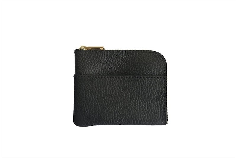 L-Shape Small Wallet with Soft Shrink Color: Black - กระเป๋าสตางค์ - หนังแท้ สีดำ
