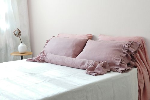 True Things 70 colors bolster ruffled linen pillow cover | Custom pillowcase with ruffles