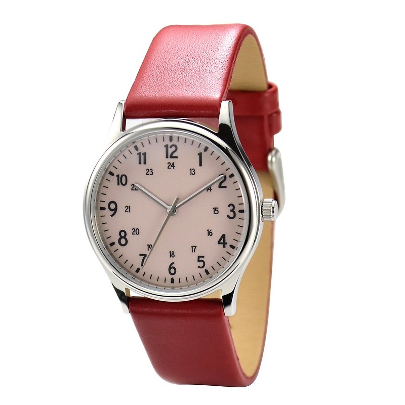 シンプルな1-24デジタルペールドッグウッドフェイスウォッチユニセックス世界中で送料無料 - 腕時計 - 金属 ピンク