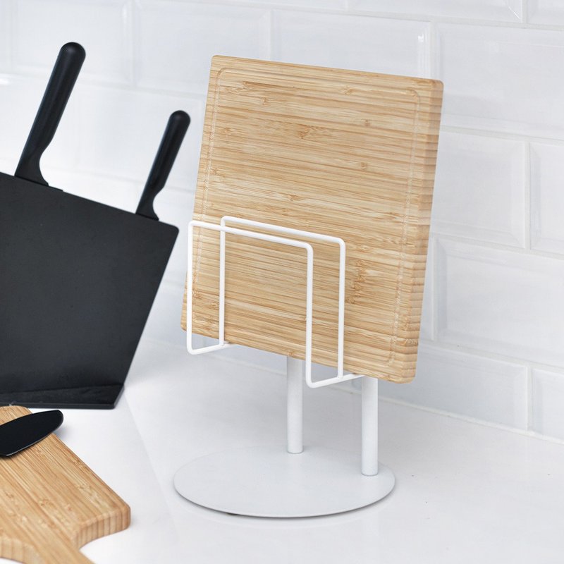 【Sim'n Coz】Linear Plate/Cutting Board Storage Rack (White) - ถาดเสิร์ฟ - โลหะ ขาว