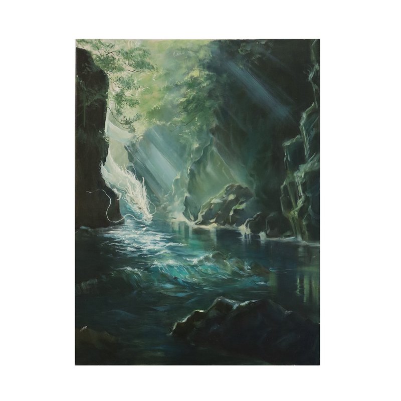 油畫山水白龍  限量300藝術微噴  家居掛畫  作者親簽 - 海報/掛畫/掛布 - 亞麻 綠色