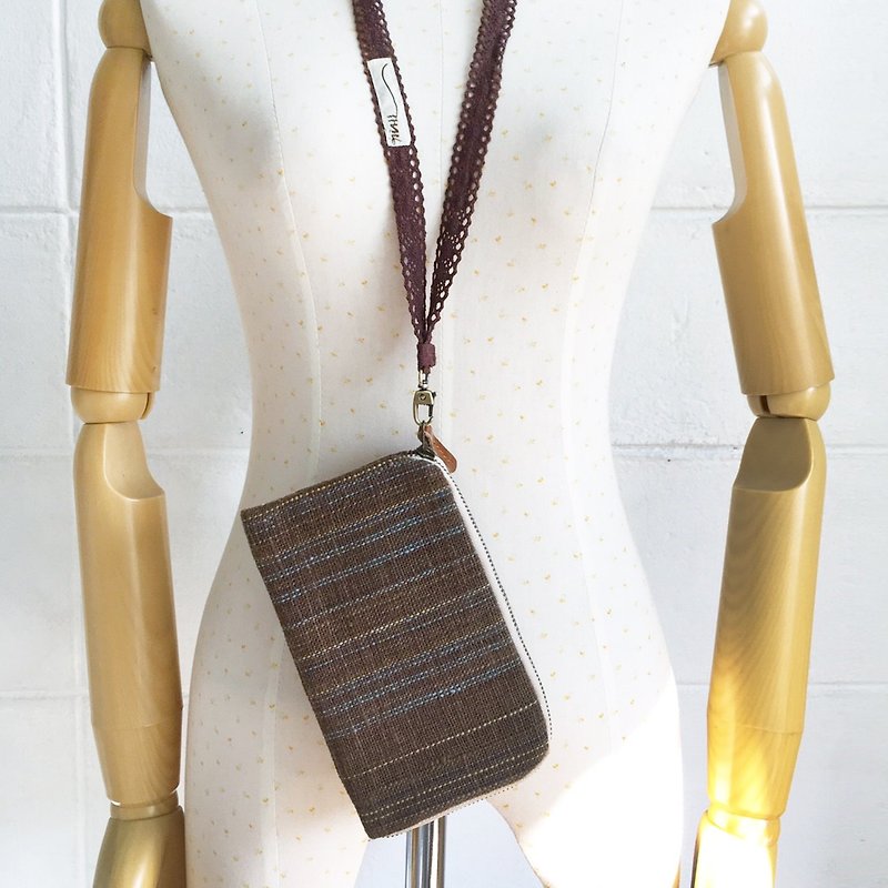 Mobile Phone Bags with Lace Neck Strap (I-Phone 6Plus) - Toiletry Bags & Pouches - Cotton & Hemp Brown