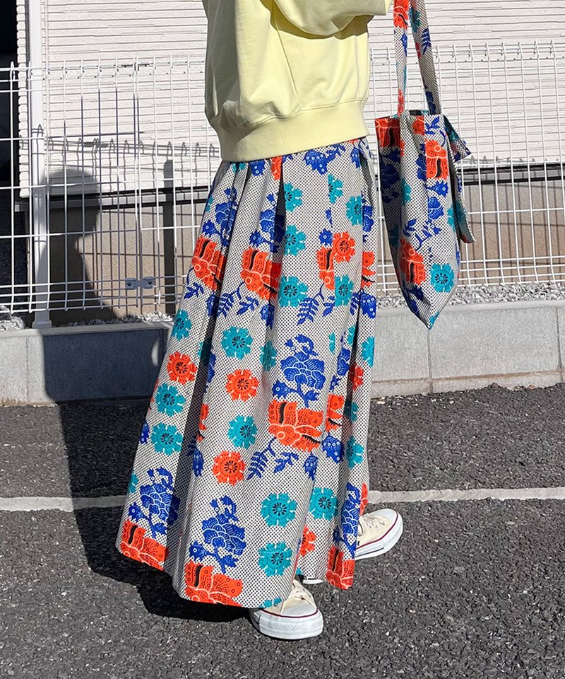 AFRICAN TUCK  FLARE SKIRT - 裙子/長裙 - 聚酯纖維 黃色