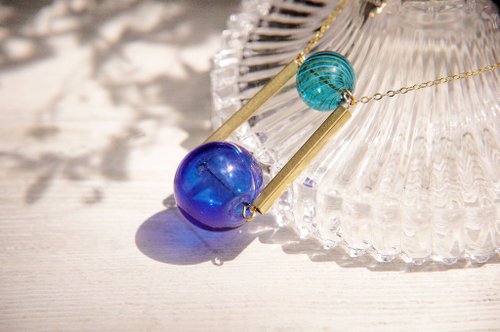 / Geometric style / French stripe mouth blown glass necklace short chain long chain clavicle chain-blue gravitational universe planet