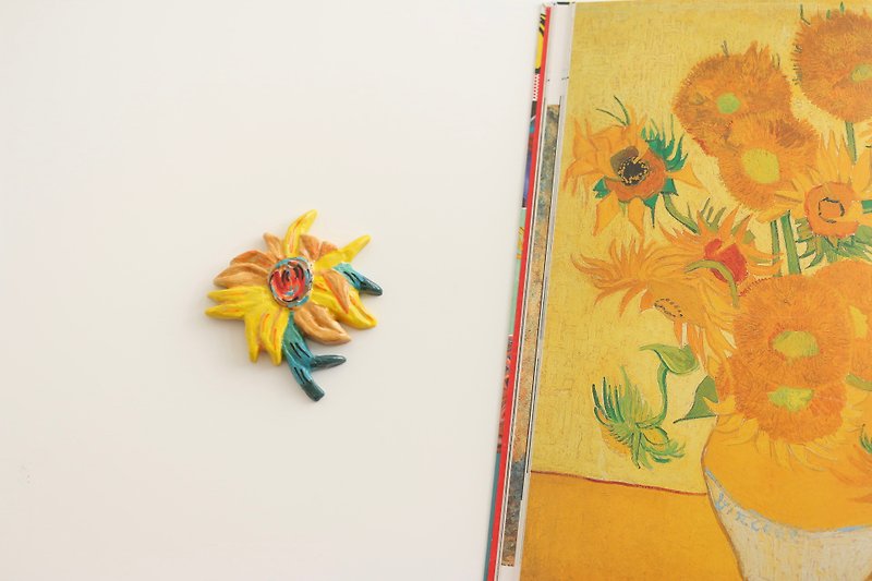 Ceramic Brooch Magnet Sunflower - Other - Pottery Yellow