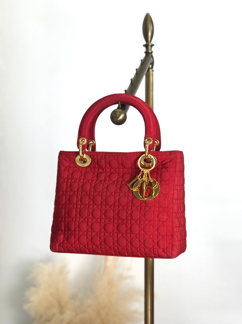 【 日本直送　名牌中古包 】Christian Dior クリスチャン ディオール カナージュ ハンドバッグ レッド ナイロン vintage cstet8 - 手提包/手提袋 - 尼龍 紅色