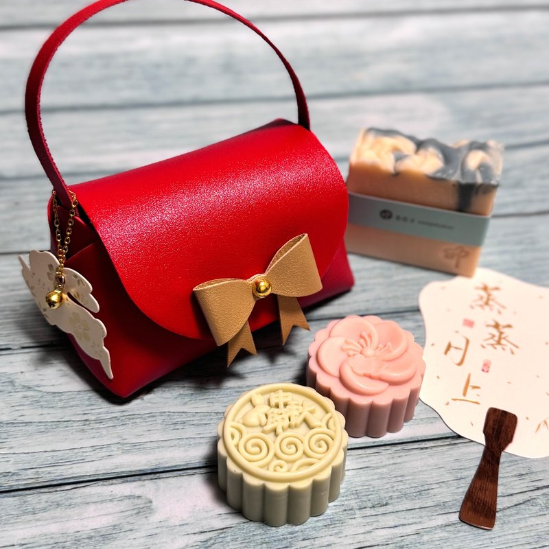 Soap Maker [For Dear You] Mid-Autumn Moon Cake Soap Hand-held Gift Pack丨3 pieces丨Non-soap base - Soap - Plants & Flowers Red